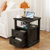 Vipbear 18" Blue Nightstand with Chargers Rustic Wooden High Nightstand with 2 Drawers for Bedroom, Living Room and Closet - 3 of 4