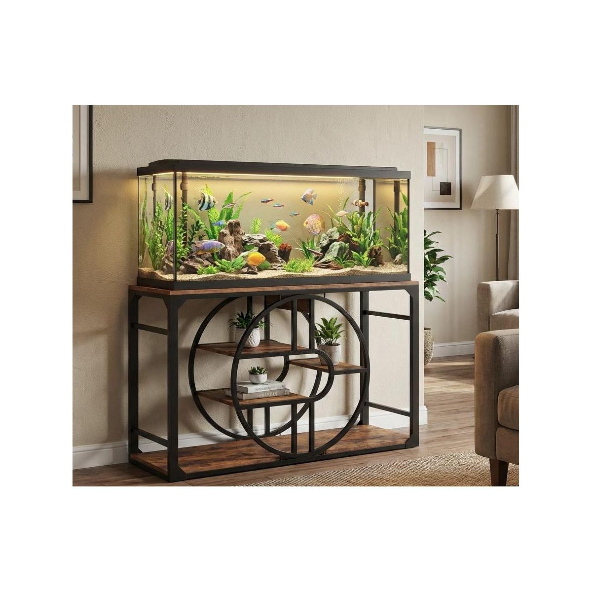 52'' Metal Aquarium Stand with Power Outlets, Cabinet for Fish Tank Accessories Storage - Suitable for Fish Tank Stand, Turtle, Reptile Terrarium