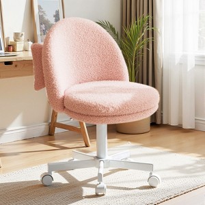 COMHOMA Vanity Chair with Back, Velvet Desk Chair Gift for Girls, Small Office Chair with Wheels, Stylish Bedroom and Living Room - 1 of 4