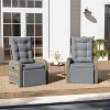 Merrick Lane Set of 2 Modern Style Patio Wicker Rattan Indoor/Outdoor Recliner Lounge Chairs with Side Tables and Adjustable Backs - 2 of 4