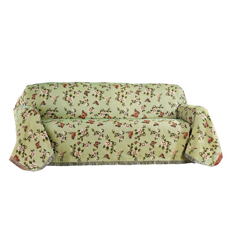 Collections Etc Botanical Butterfly Fringe Border Furniture Throw, 1 of 3