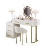 Okak Elegent Makeup Vanity with Velvet Upholstered Chair, Vanity Desk with 5 Big Drawers and Adjustable Storage, Vanity Table for Bedroom - 4 of 4