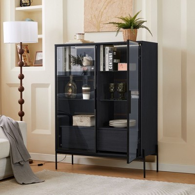 NicBex Modern 51.2" Freestanding Sideboard Dining Room Storage Cabinet with Glass Door & LED Lighting,Display Bar Buffet Cabinet for Hallways
