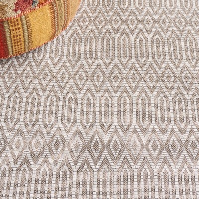 Taupe and Cream Geometric Wool 4' x 6' Area Rug