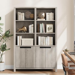 70.7" Wooden Tall Bookshelf w/Doors & Adjustable Shelf, 3-Tier Double Wide Bookcase with Cabinet and Double Storage, for Living Room Office Library - 1 of 4