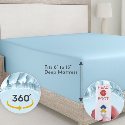 Sky Blue Cotton Deep Pocket California King Fitted Sheet