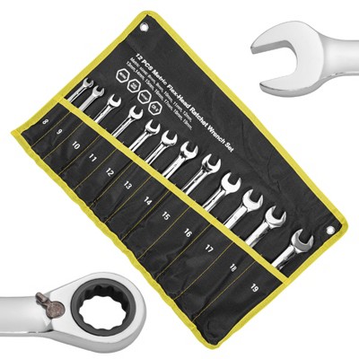 12-Piece Flex-Head Ratcheting Wrench Set ¨C Metric 8-19mm, 72-Tooth Chrome Vanadium Steel with Storage Bag for Garage and Truck Projects