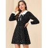INSPIRE CHIC Women's Sweet Contrast Collar Polka Dots Tie Neck Long Sleeve A-line Dress - 2 of 4