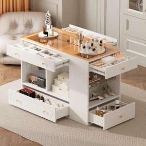 6-Drawer Closet Island With Glass Top And Open Shelves For Jewelry And Accessory Organization - 1 of 4