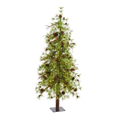 5ft. Alpine Artificial Christmas Tree with 100 Clear Multifunction LED Lights & Pine Cones on Trunk –  Holiday X-Mas Accent