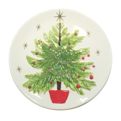Tabletop 13.25" Christmas Tree Platter Hand Painted C & F Enterprises  -  Serving Platters