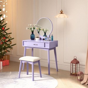Maly Contemporary Wood Vanity and Stool Set, Purple - 1 of 4