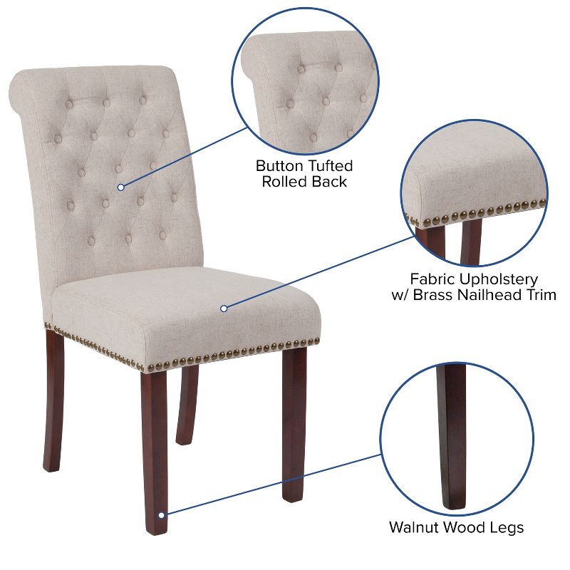 Emma and Oliver 4 PK Upholstered Rolled Back Parsons Chair with Nailhead Trim & Finished Frame with Plastic Floor Glides, 4 of 12