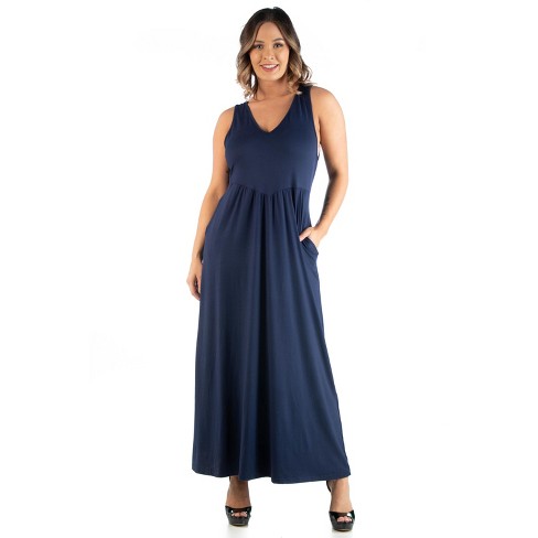 24seven Comfort Apparel Women's Plus Maxi Sleeveless Dress-navy-1x : Target