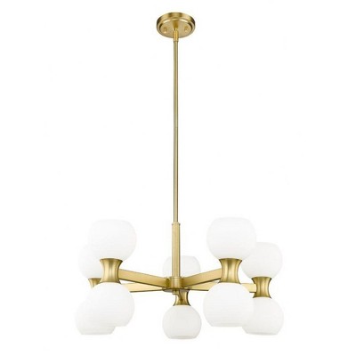 Modern Gold 10-Light Chandelier with Opal Glass Shades