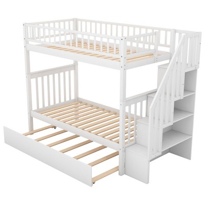 NicBex Twin Over Twin Bunk Bed with Trundle and Shelves for Kids Teens Adults