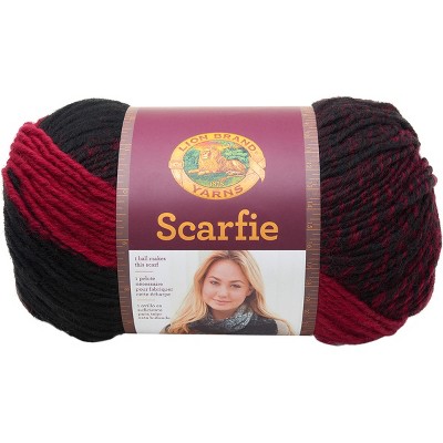 Lion Brand Scarfie Yarn-Cranberry/Black