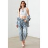 Slickblue Women's High Waist Distressed Barrel Leg Jeans, Zipper Closure, Size S-L, Light Blue Wash - 2 of 4