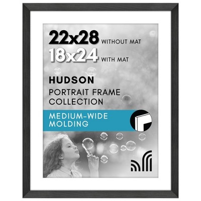 Americanflat 22x28 Poster Frame with Polished Plexiglass, Use as 18x24 Frame with Mat or 22x28 Frame Without Mat, Hudson Collection, Black