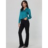 Hobemty Women's V Neck Long Sleeve Faux Flap Pocket Work Office Blouse - 3 of 4