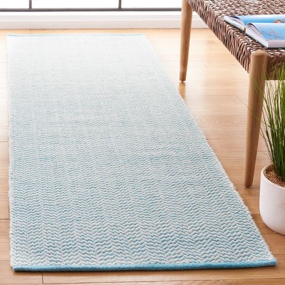 Teal and Ivory Hand-knotted Wool Runner Rug