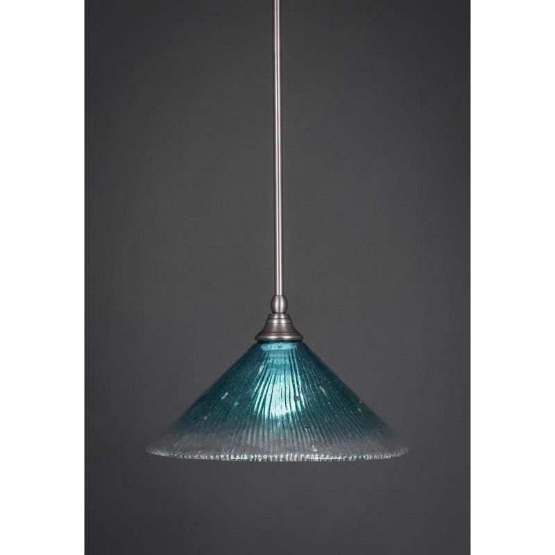 Toltec Lighting Any 1 - Light Pendant in  Brushed Nickel with 12" Teal Crystal Shade, 1 of 2