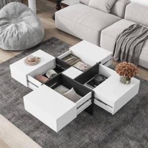 KTMBDW Coffee Table with 4 Hidden Compartment and Square Table, Extendable Sliding Dining Center Table for Living Room, Office, 31.5"x 31.5" - 1 of 4