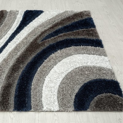 Navy Shag Geometric Easy-Care 5' x 7' Area Rug
