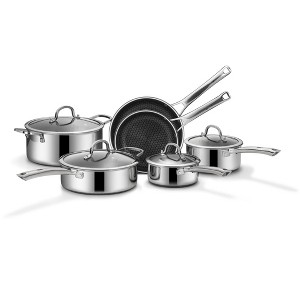 Aoibox 10-Piece Non-Stick Cookware Set with Frying Pans, Saucepans, Saute Pan & Stock Pot, Induction Compatible, PFOA Free, Stainless Steel - 1 of 4
