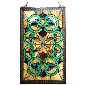 Chloe Lighting Heather Tiffany-Glass Victorian Window Panel 17X28 - 1 of 3