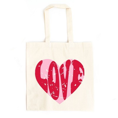 City Creek Prints Pink Love Heart Distressed Canvas Tote Bag - 15x16 - Natural