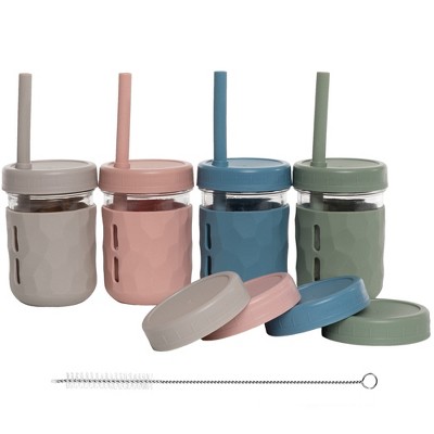WeeSprout Glass Cups with Lids & Straws, Spill-Resistant Cups for Toddlers & Kids, Set of 4