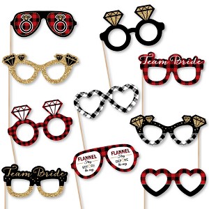 Big Dot of Happiness Flannel Fling Before The Ring Glasses - Paper Card Stock Buffalo Plaid Bachelorette Party Photo Booth Props Kit - 10 Count - 1 of 4