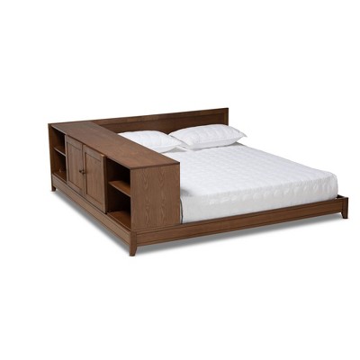 Queen Kaori Wood Platform Storage Bed Walnut - Baxton Studio