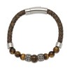 Chisel Stainless Steel Antiqued and Tiger's Eye Beads Brown Leather 8.5" Bracelet - 2 of 4