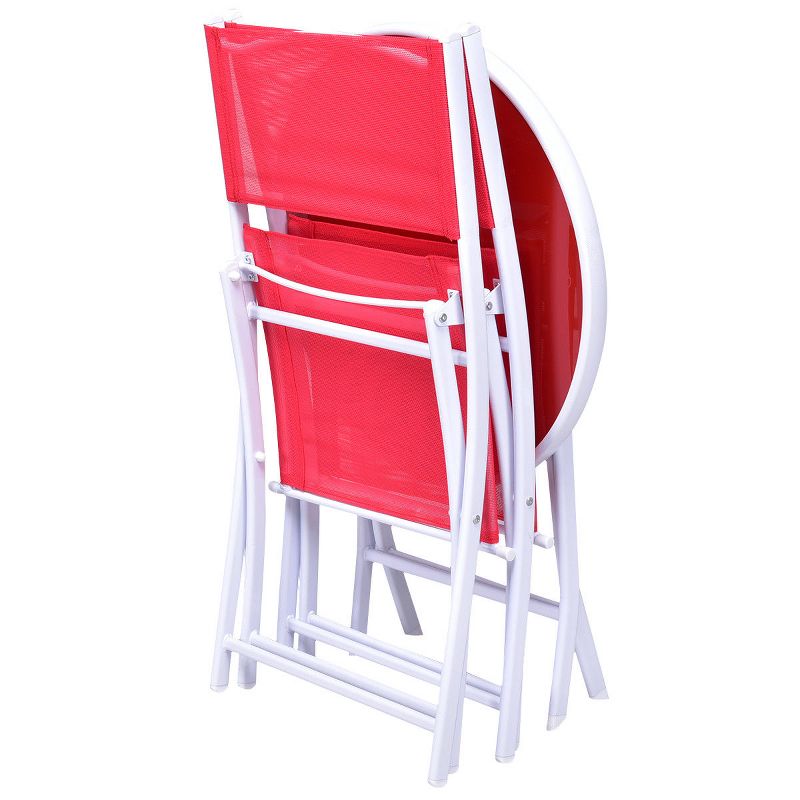 Costway 3 PCS Folding Bistro Table Chairs Set Garden Backyard Patio Furniture Red, 4 of 8
