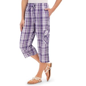 Collections Etc Plaid Seersucker Drawstring Waist Capris - 1 of 4