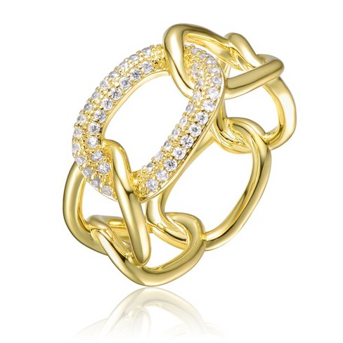 Sophisticated Gold Plated Geometrical Ring with Round Cubic Zirconia for a Modern and Refined Touch of Elegance - image 1 of 3