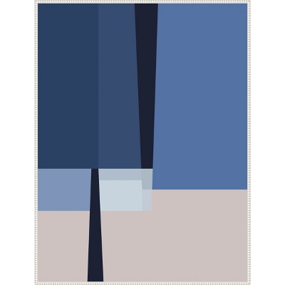 Blue Lines Abstract Canvas Art with White Floater Frame