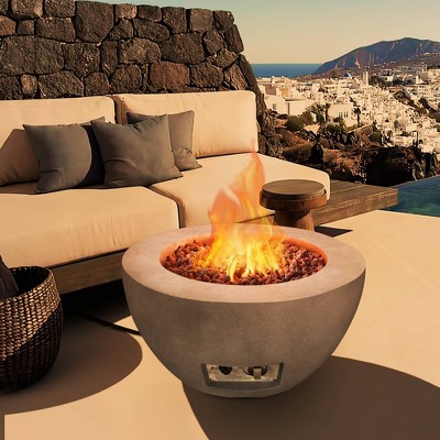 Kante 25" Outdoor Round Concrete & Metal Propane Gas Smokeless Bowl Fire Pit Table - Natural - Rosemead Home & Garden, Inc.