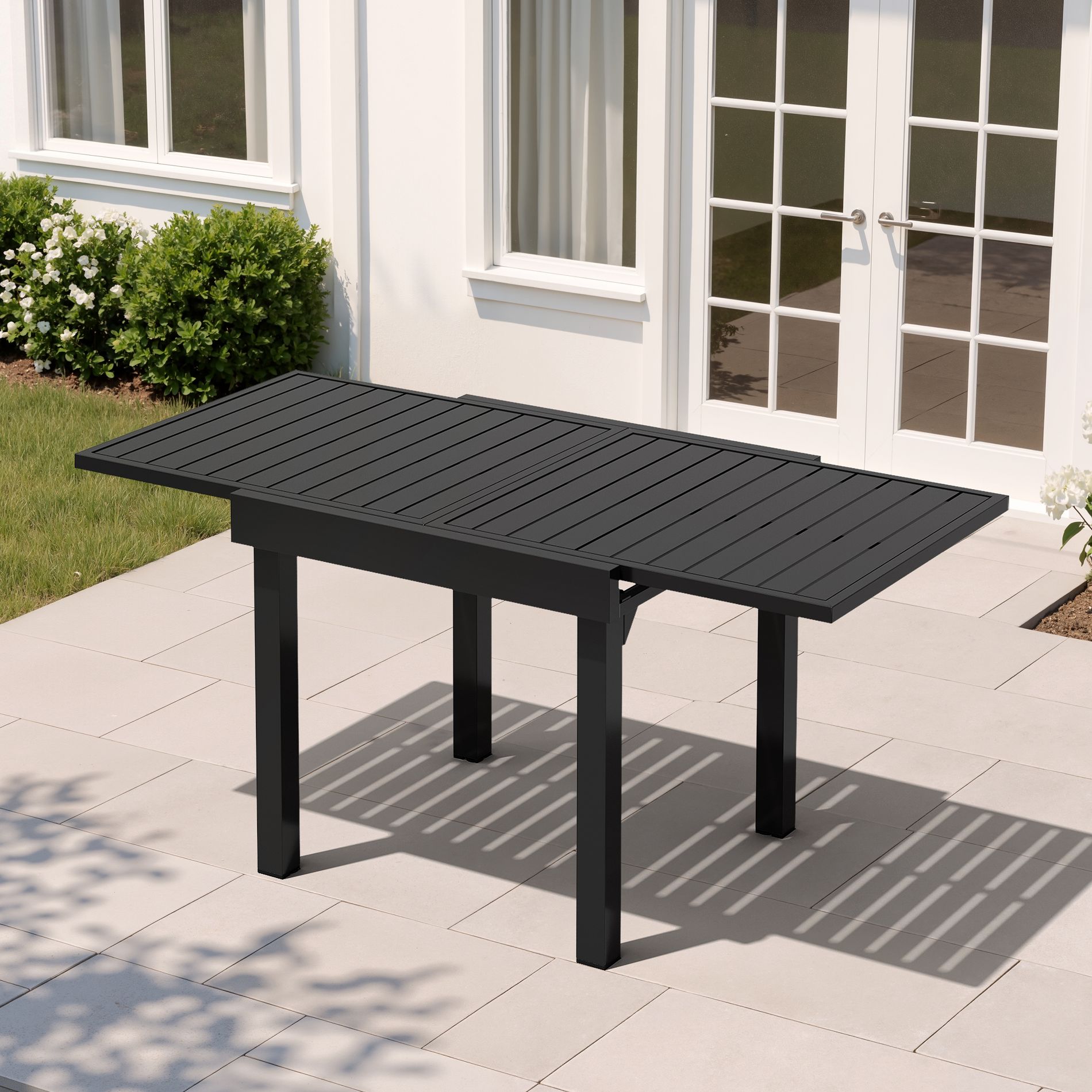 Pellebant 31.5-63in Expandable Outdoor Dining Table, Aluminum Patio Table with Adjustable Length
