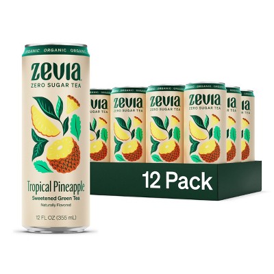 Zevia Sweetened Green Tea, Tropical Pineapple -12 Fl Oz (Pack of 12)