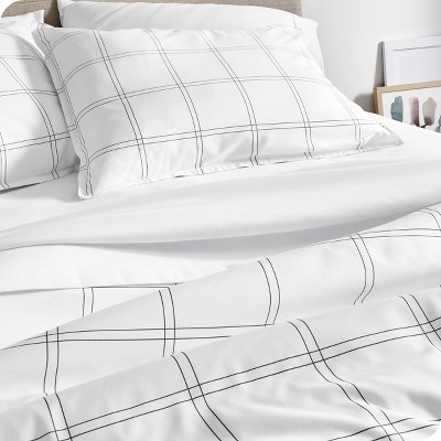 Twin/Twin XL Modern Plaid White/Grey Microfiber Duvet Set