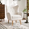 White Velvet Wingback Accent Chair: Tufted, with Decorative Pillow, Ideal for Cozy Corners - 2 of 4