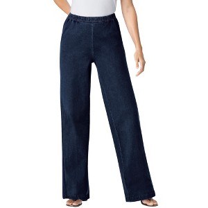 Woman Within Plus Size Petite Wide-Leg Fineline Denim Jean - 1 of 4