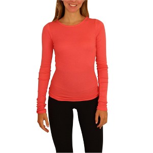 Aeropostale Womens Ribbed LS Basic T-Shirt, Orange, Medium - 1 of 4