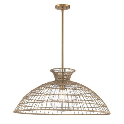 Lanai Warm Brass Rattan Resin and Glass 1-Light Pendant