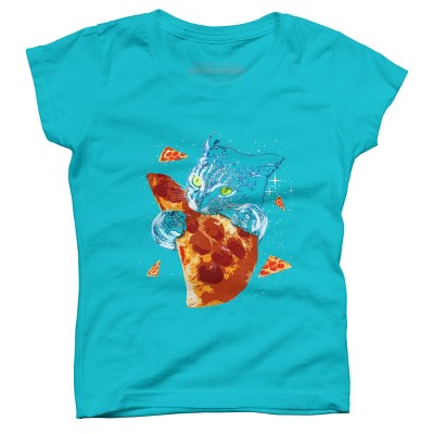 Girl's Design By Humans Pizza Cat in Space By BABYSHARK185 T-Shirt