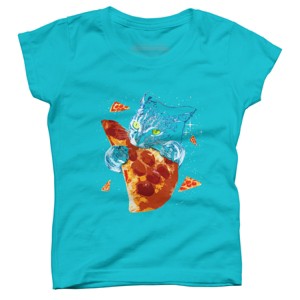 Girl's Design By Humans Pizza Cat in Space By BABYSHARK185 T-Shirt - 1 of 3