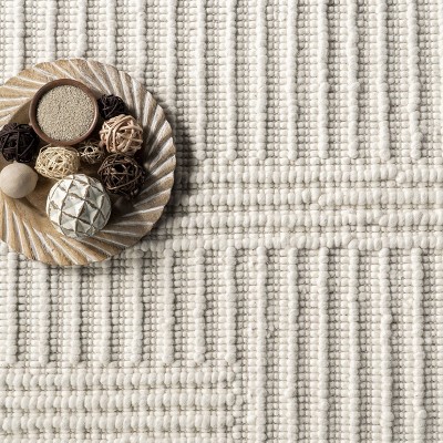 Ivory High-Low Striped Wool 8' x 10' Area Rug